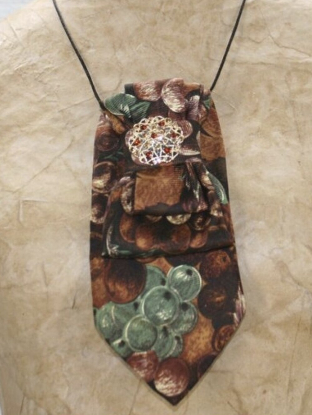 UPCYCLED Neck Tie Necklace Brooch Necktie Holiday Gift Accessory Brown
